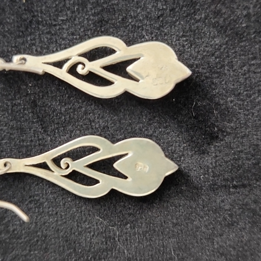 Vintage Black Agate Solid Silver Drop Earrings - image 6